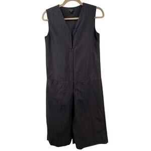 COS Womens Sz 2 Navy Cotton Blend Sleeveless V-Neck Zip Front Wide Leg Jumpsuit